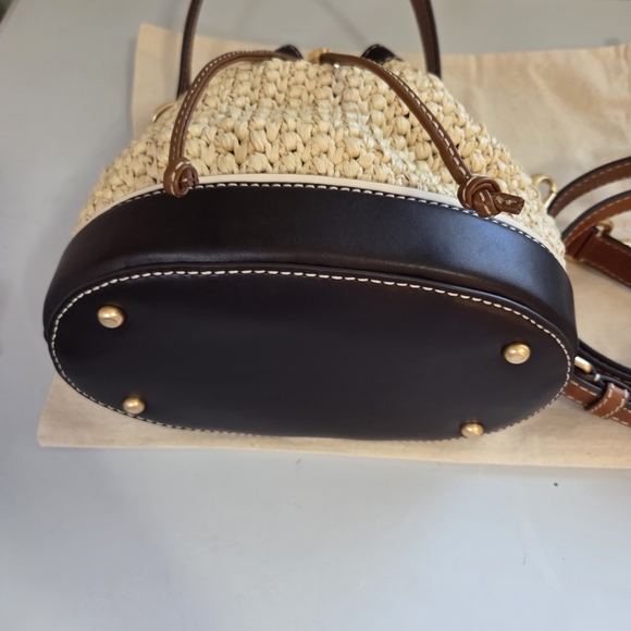 Tory Burch Cream and Brown Raffia Bucket Bag RARE - Picture 10 of 13
